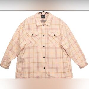 HFX Shacket Womens XL Pink Plaid Button Up Jacket Coat Oversized Shacket Placket
